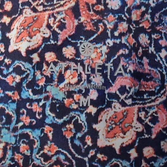 M ATHLETA CHATARUNGA pink blue coral TAPESTRY HIGH RISE LEGGINGS medium - Picture 6 of 9